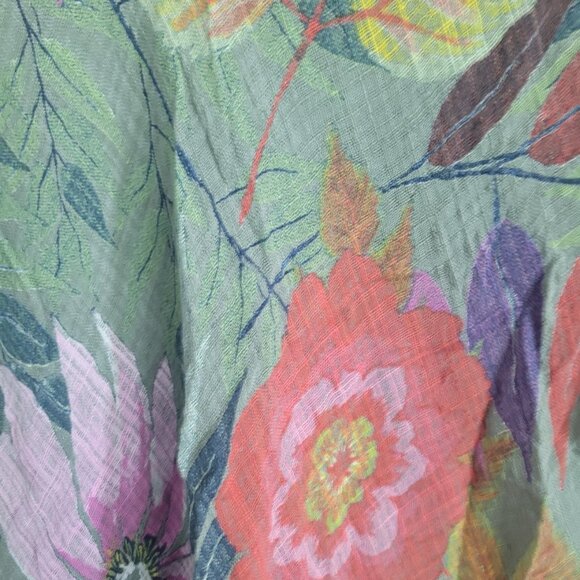 NEW TEMPO PARIS Vintage Cotton Gauze Dress Olive Floral Size L - Picture 5 of 8